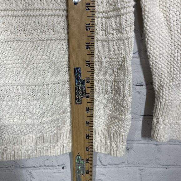 Talbots Knit Ivory Sweater Women Petite Small Button Ballon Sleeve Cable Knit - Picture 11 of 12